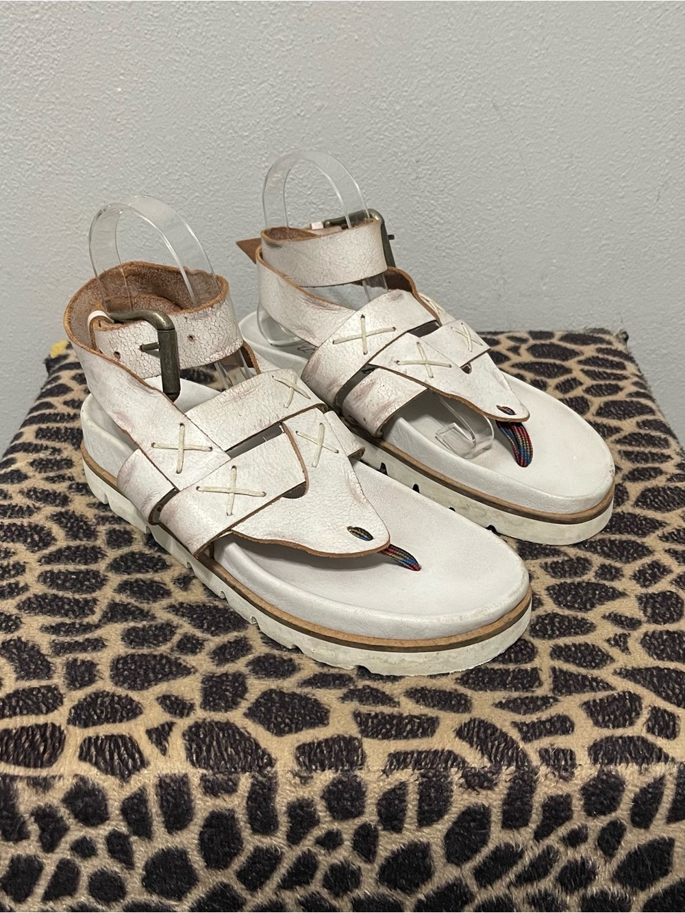 Free People Valencia Platform Thong Ankle Strap Sandals White Womens 39/8.5-9